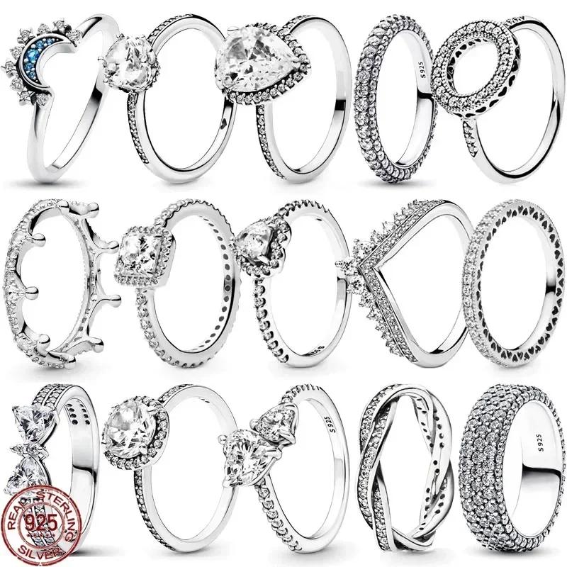 925 Sterling Silver Shiny Classic Square Crown Heart-shaped Ring Exquisite Luxury Charm Jewelry Holiday Surprise Gifts