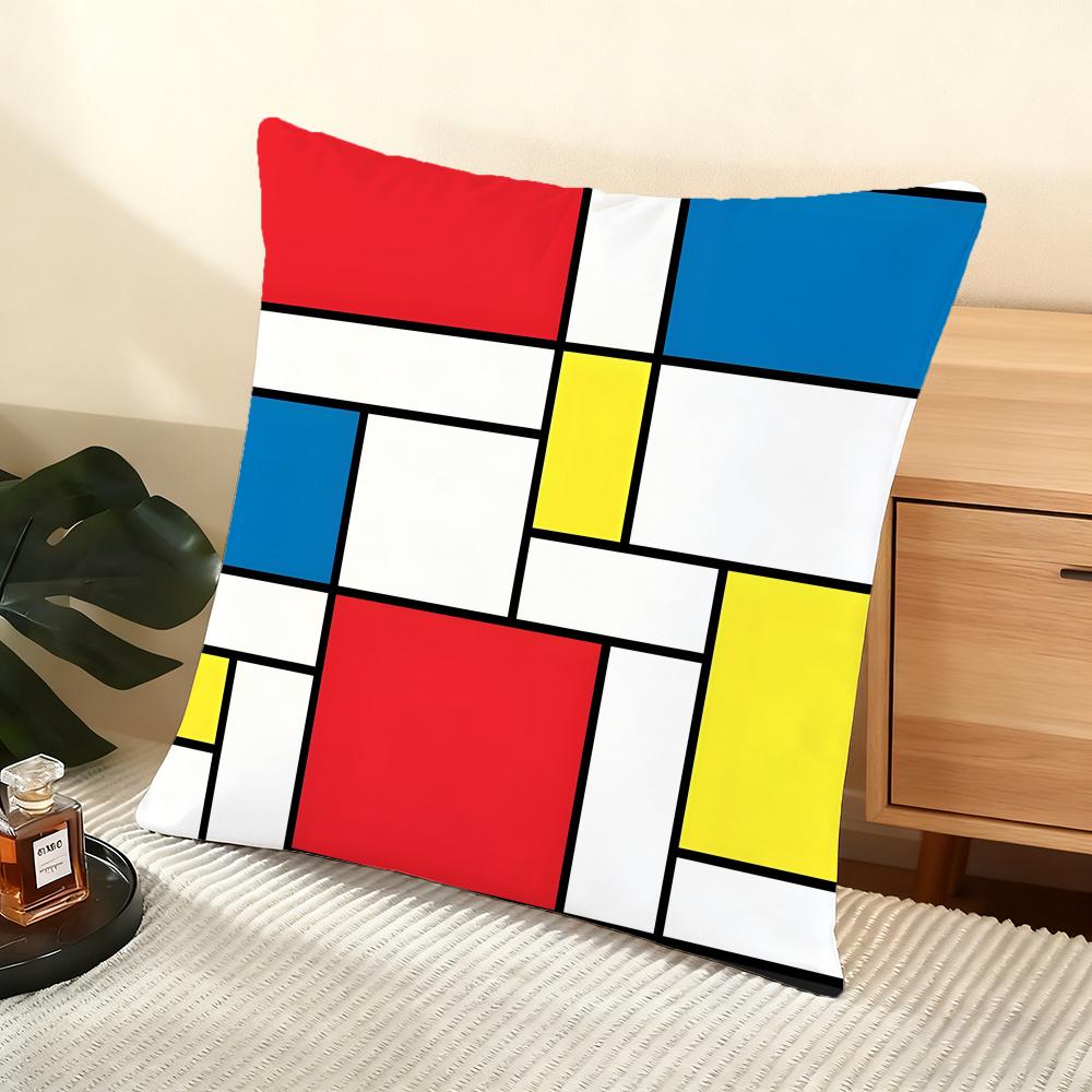 Painting Piet Mondrian Art Cushion Cover Soft Short Plush Pillow Cover Smooth Cozy Texture Aesthetic Cushion Case Home Decor