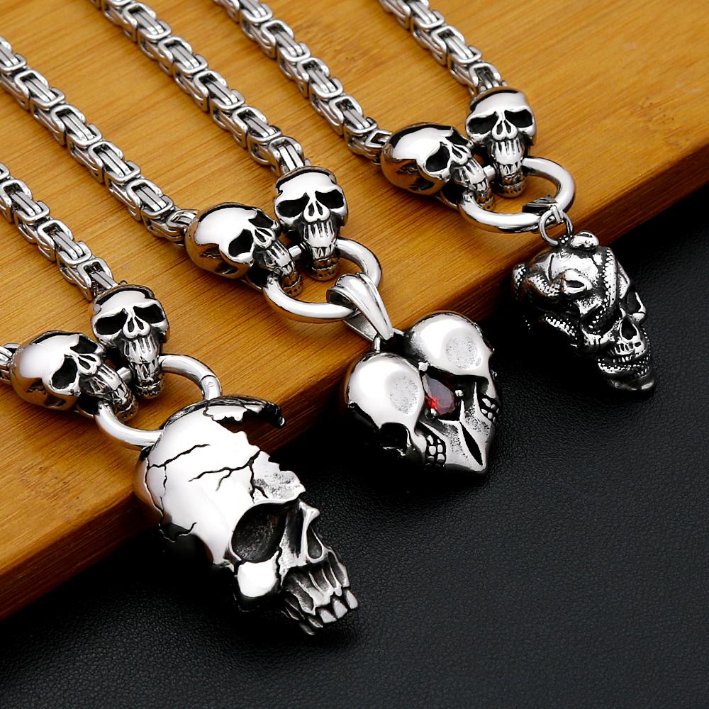 Vintage 316L Rostfritt Stål Skalle Halsband För Män Kvinnor Gotisk Punk Skalle Huvud Hänge Fest Biker Mode Hip Hop Smycken
