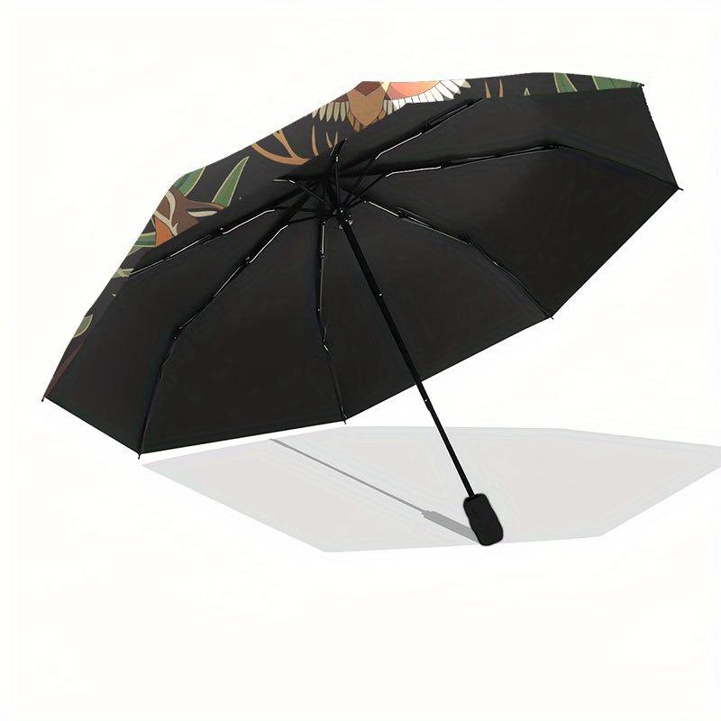 Nature's Harmony: Circular Art Print with Wildlife Motifs Umbrella, Cute Umbrella with Cute Design, Portable 3-Fold Compact Umbrella for Men & Women,