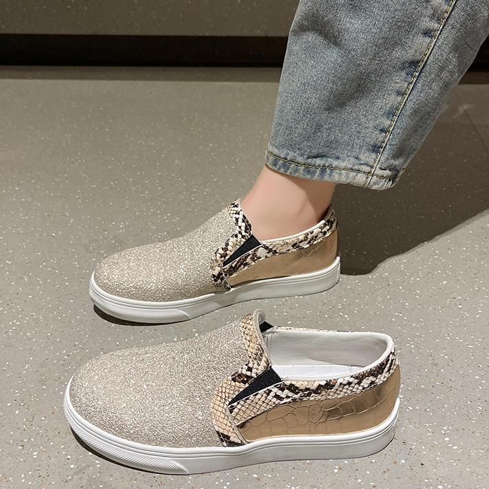 Sequin Flat Shoes Women's Sports Shoes Round Toe Shallow Mouth Sleeve Vulcanized Single Shoes Zapatos De Mujer Size 36-43