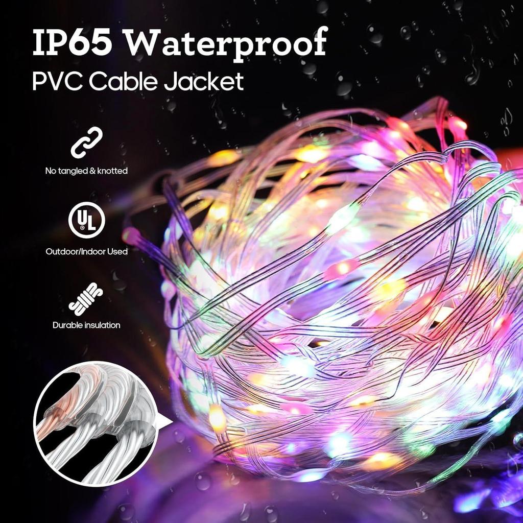 Girlanda świetlna LED – 150 diod LED, 8 trybów błyskania, wielokolorowa, na miedzianym drucie, do okna, ściany, ogrodu, na Diwali, Boże Narodzenie, wesele i dekoracji domu