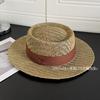Seaside vacation style flat top straw hat women's summer French elegant beach hat sunshade sun protection hat straw top hat
