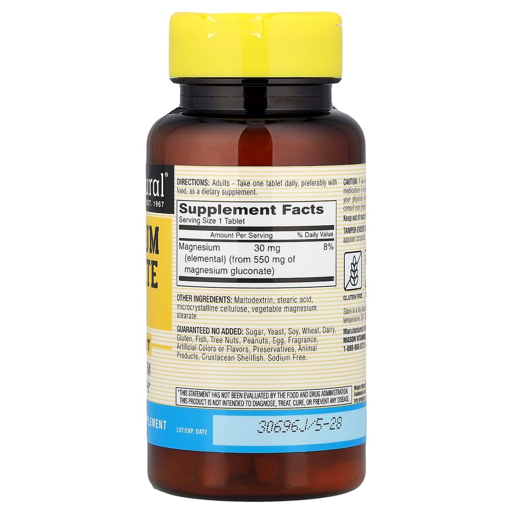 Mason Natural Magnesium Gluconate 550mg, 100 Tablets