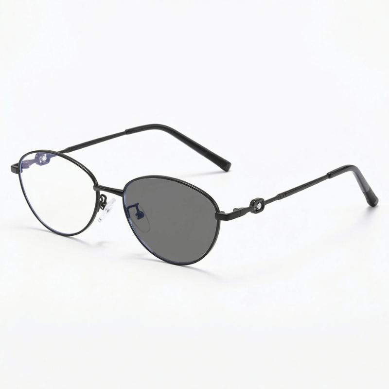 New Photochromic Presbyopia Glasses Small-Frame Metal Oval Blue Light Blocking Goggles Women Reader Eyewear Diopter 0 To +4.0