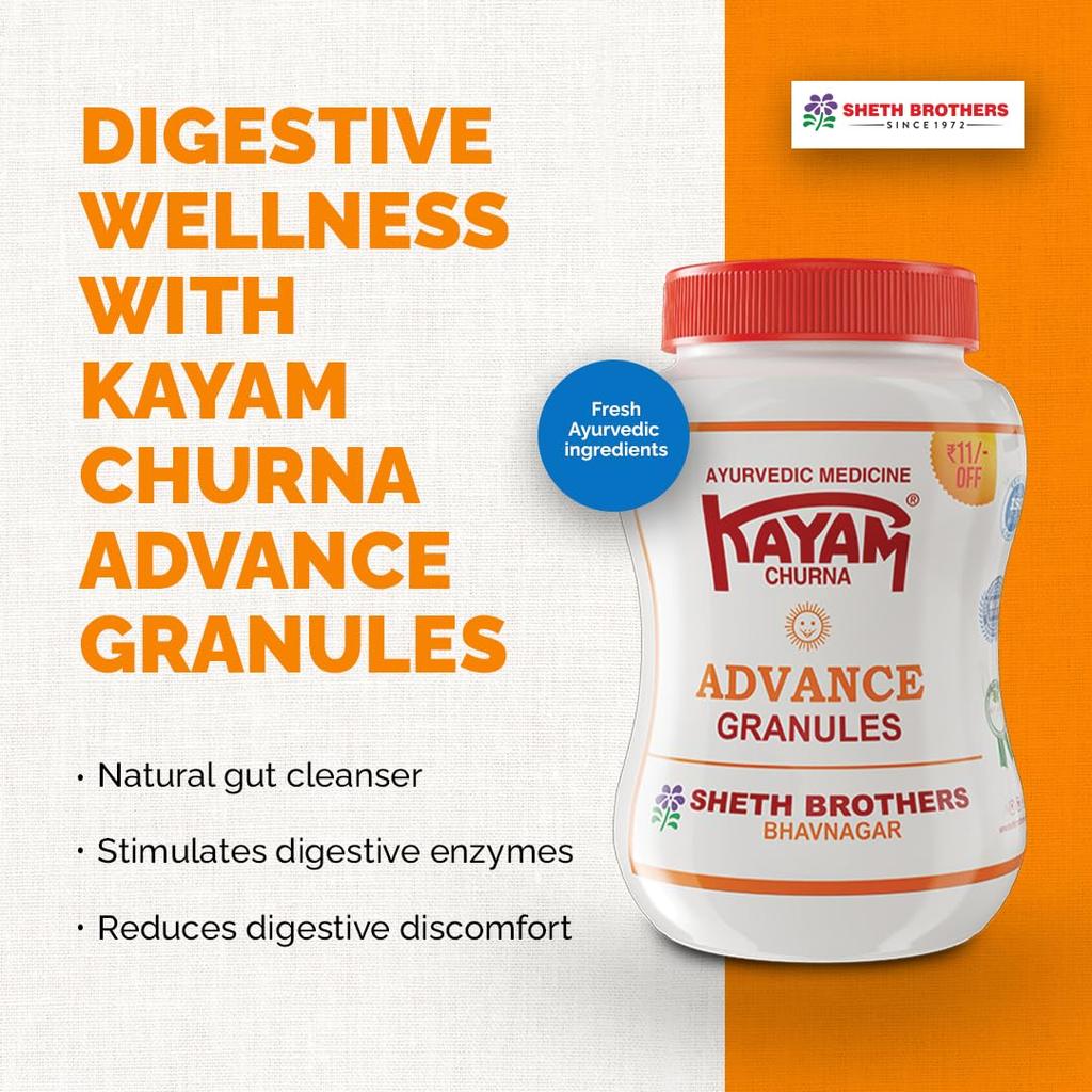 Sheth Brothers Kayam Churna Advance Granuli 100G Confezione da 3 Polvere Ayurvedica per il Sollievo dalla Stitichezza