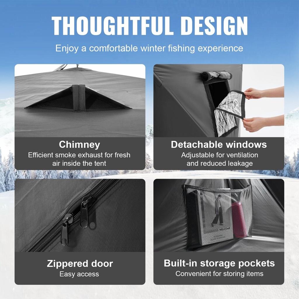 Portable Ice Shelter, 1-2 Person Pop-Up Ice Fishing Tent, 24 Square Feet Fishable Area, Ice Shanty for Winter Fishing, Waterproof Oxford Ice Cube with