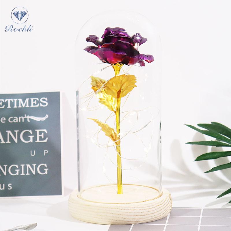 Gold Foil Rose Eternal Flower Glass Cover Gift for Valentine's Day, Christmas, New Year