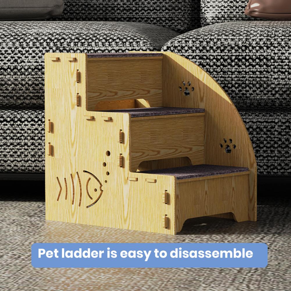 Kjæledyrstige for små hunder Avtakbar kjæledyrstige for hunder Katter Enkel å installere Tre-trinns trapper Treutstyr Enkel å installere
