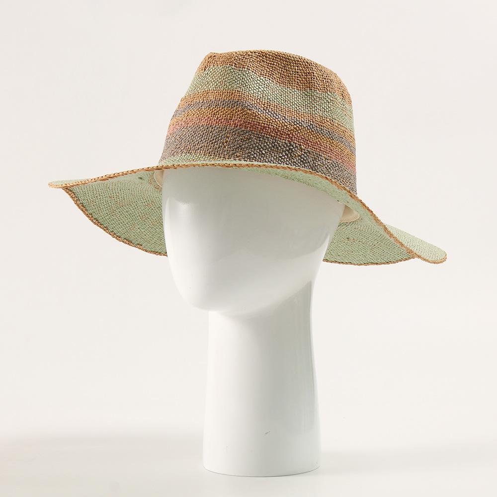 Hot Sale Wide Brim Striped Panama Spring/Summer Couple Sun Hat Beach Vacation Sun Hat Straw Hat