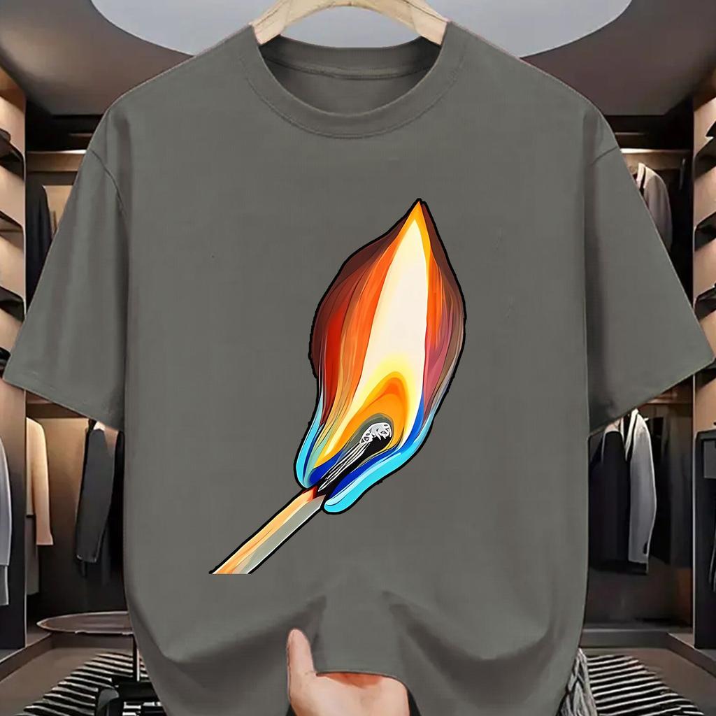 Brennendes Streichholz Grafikdruck Herren Baumwoll T-Shirt Lässig Kurzarm Rundhalsausschnitt Sommer T-Shirt