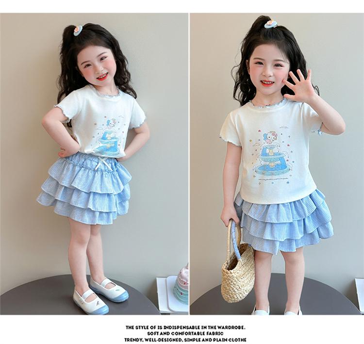 Girls' Summer Set 2026 New Fashionable Children's Summer Dress Short Sleeve Cake Skirt Two Piece Set for Baby Girls
