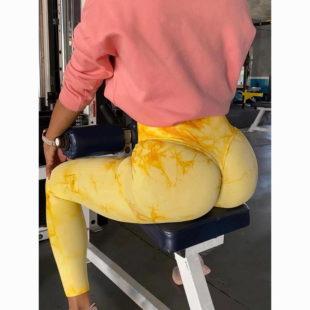 HNYHWKR Seamless Tie-Dye High-Waist Yoga Leggings: Stretch, Butt-Lift, Sweat-Wicking.