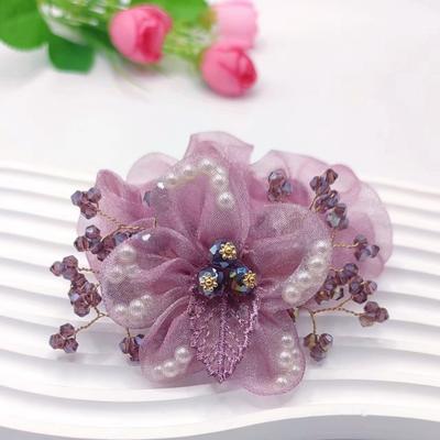 New Organza Flower Accessories Coletero Grande Para Cabello Scrunchies Crystal Hair Rope for Women's