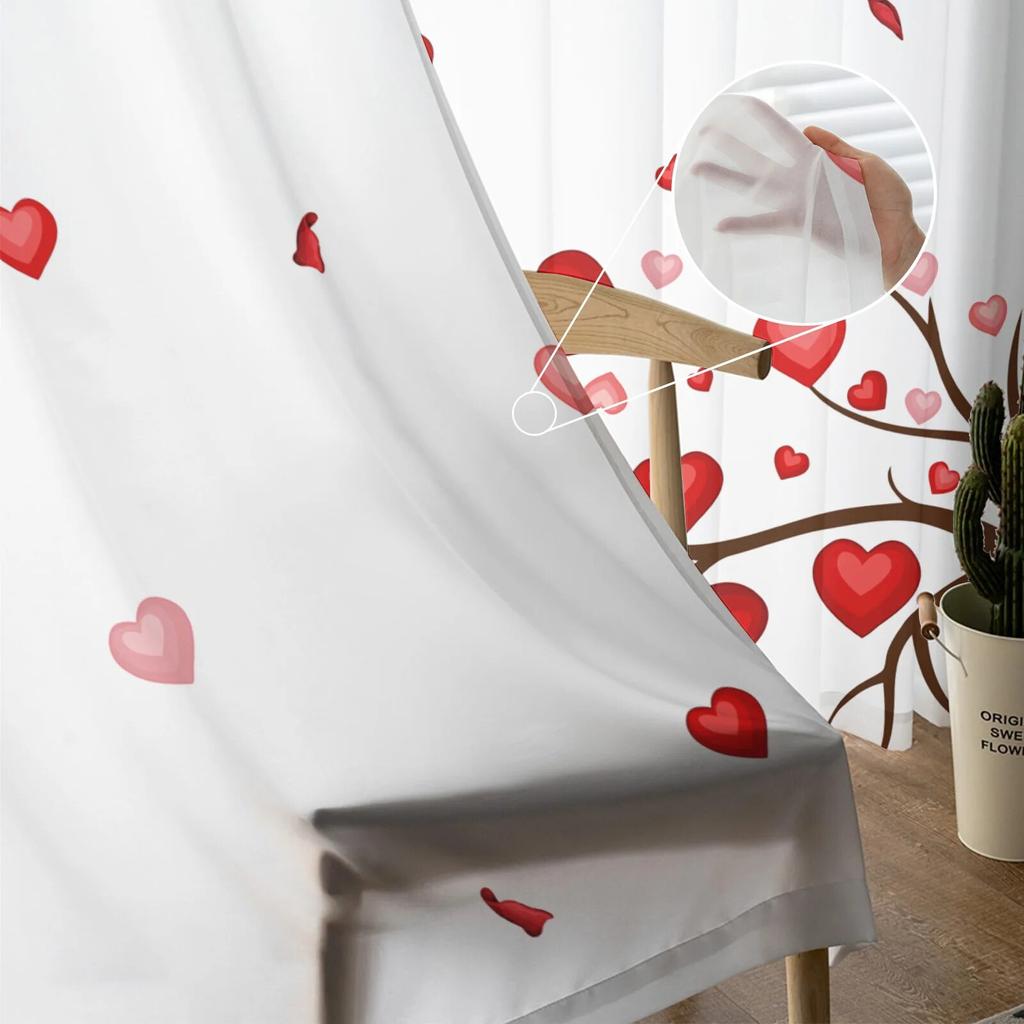 Valentine'S Day Love Modern Tulle Curtains For Living Room Bedroom Home Kitchen Window Sheer Curtains