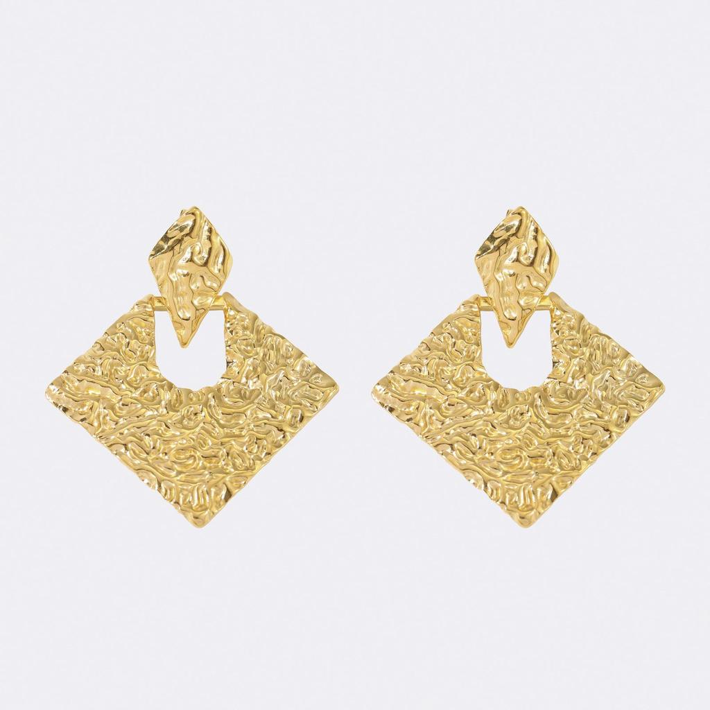 LNCHRAN 304 Stainless Steel Hammered Square Dangle Earrings for Women