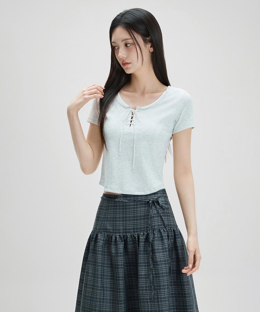 MIXXO Lace-Up Cutout Short Sleeve T-Shirt Re Lwg33Ss_Miwhwg51Qs