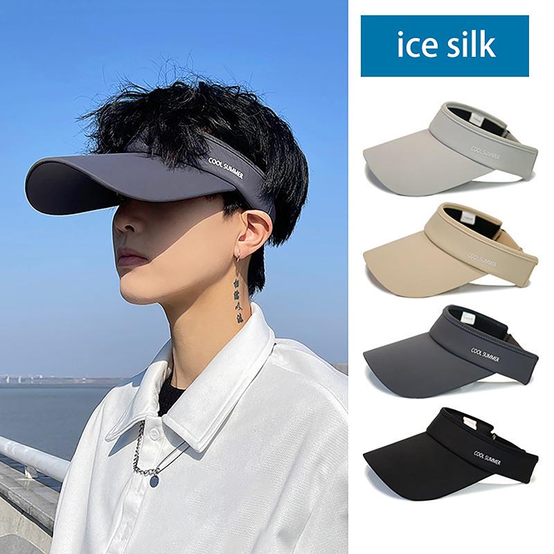 Cooling Stretchy Visor Ice Silk Long Brim Empty Top Hat Summer Uv Protection Men Sun Hats Cycling Running Sports Golf Visor Cap