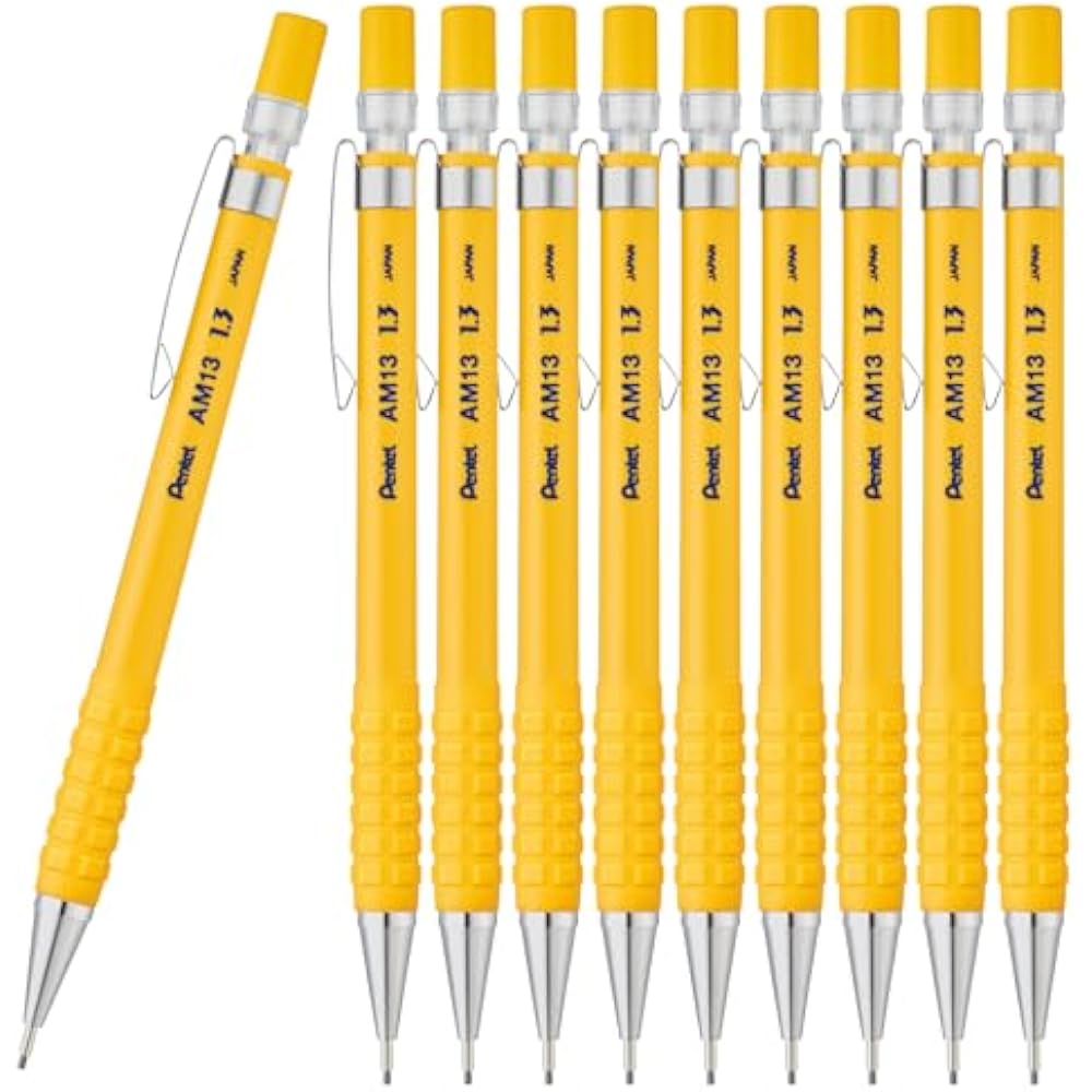 AM13-G (10) AMAIN Sharp 1.3 mm Yellow Pentel Mechanical Pens