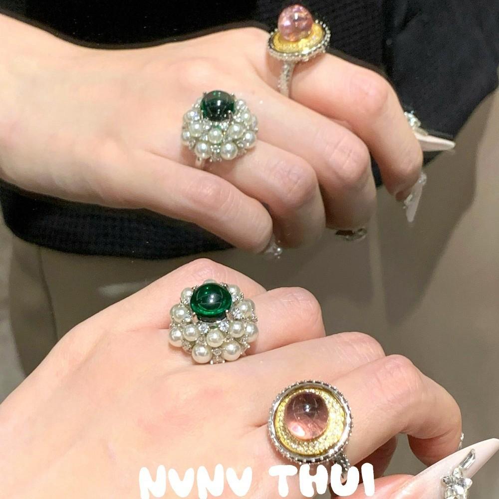 Jewelry, Egg Surface Glazed Pearl Flower Ring, Wealth, Jade Hydrangea French Ring, Set