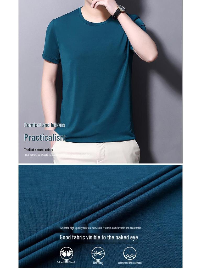 Men's Quick-Dry Modal Short Sleeve T-shirt - Lightweight, Solid Color, Round Neck Casual Summer Wear