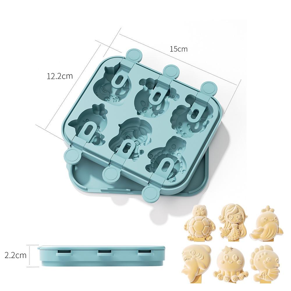 6-Hole Ice Cream Mold Multicolor Silicone Popsicle Molds Fruit Animal Sea Animal Homemade Dessert Ice Pop Cube Maker