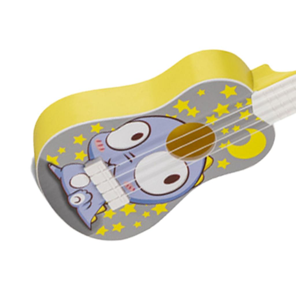 Kids Guitar Toy Plastic Cartoon Pattern Educational 4 String Playable Ukulele Toy for Boys Girls Big Eye Dragon Pattern