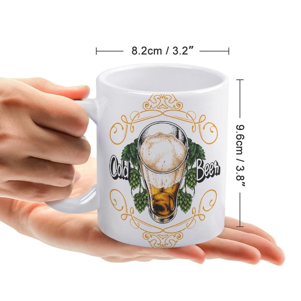 1pc 11oz Double-Sided Printed Mug for Beer Fans, Simple Ceramic Daily Cup, Perfect for Home Kitchen and Fun Gift Moments