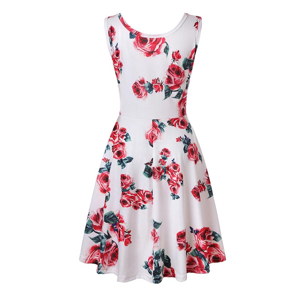 Women Casual Summer Beach Scoop Neck Sleeveless Soft Striped  A-Line Sun Dress