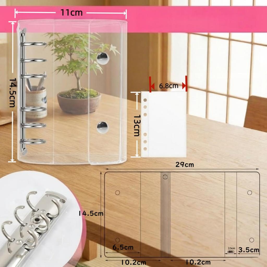 PERZUMI A7 Binder Sticker for Removable Includes 10 Pocket Sticker Fandom Goods Book, Transparent, Girls, Stickers, 6-Hole, Refillable, Refills,