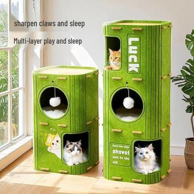 Felt Multi-layer Cat Bed with Integrated Tree Hole and Double-layer Hideaway for Multi-Cat Families