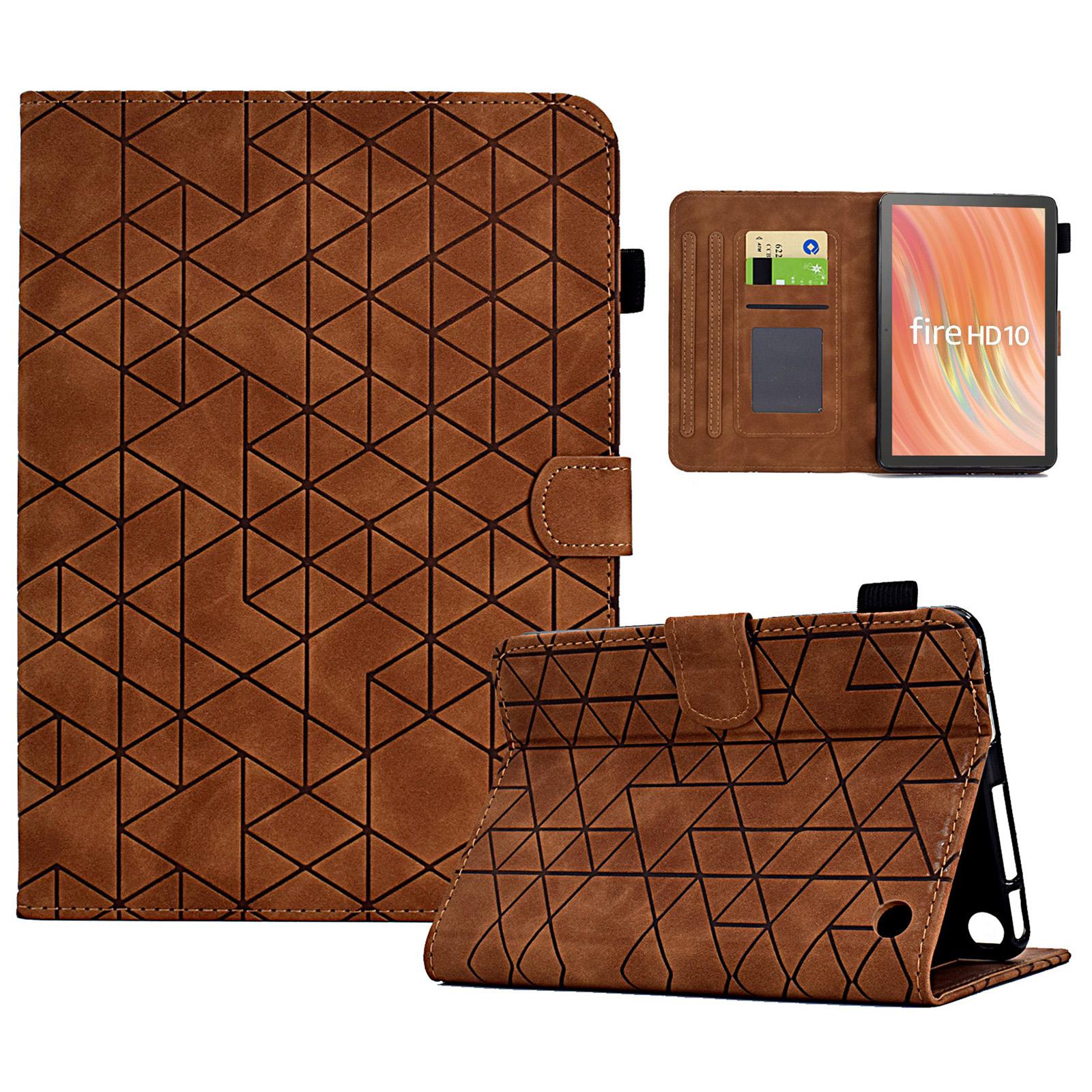 

A9 For Amazon Fire HD 10 (2023) Case Card Slots Stand Rhombus Leather Tablet Cover Brown