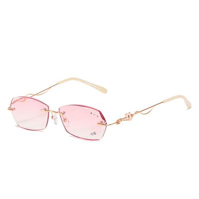 Diamantenschliff Lesebrille Legierung Randlos Damen Rosa Verlauf Lesebrille Frau Strass Metall Anti-Blau +3,0