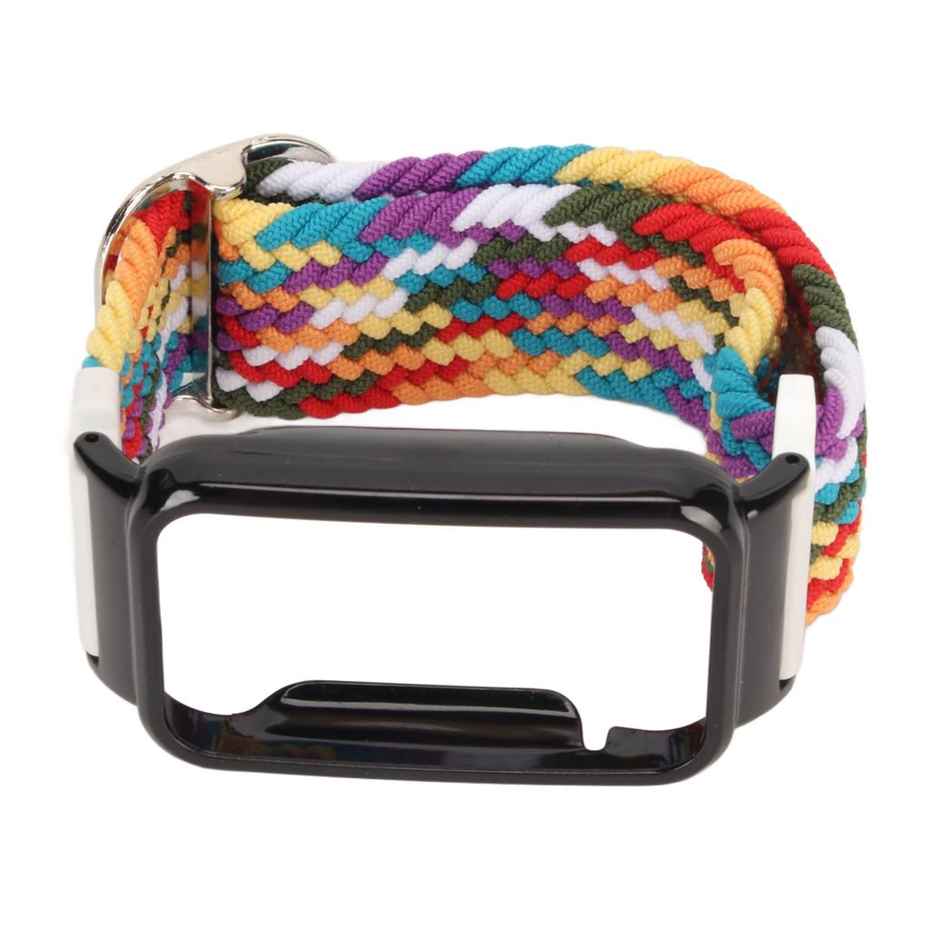 Stretch Nylon Braided Watch Strap Band with Protective Bumper Case Accessory Fit for Mi Band 7 Pro Multicolor and Black