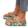 2025 summer foreign trade thick bottom round toe slippers women's European and American graffiti chain decorative flip-flops wish