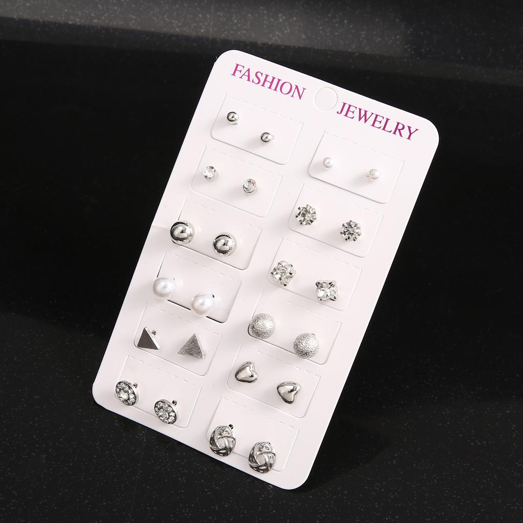 Earrings, Fashion Pearl Sparkling Diamond Zircon 12 Pairs Combination Set Earrings