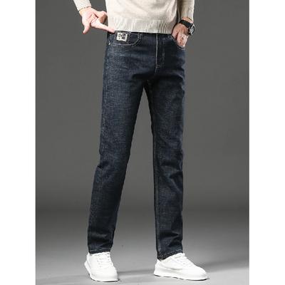 Primavera e Outono Novas Calças Jeans Plush de Alta Qualidade Para Homens Tubo Reto Slim Fit Elástico Grosso Calças Casuais Outono e Inverno Calças Masculinas