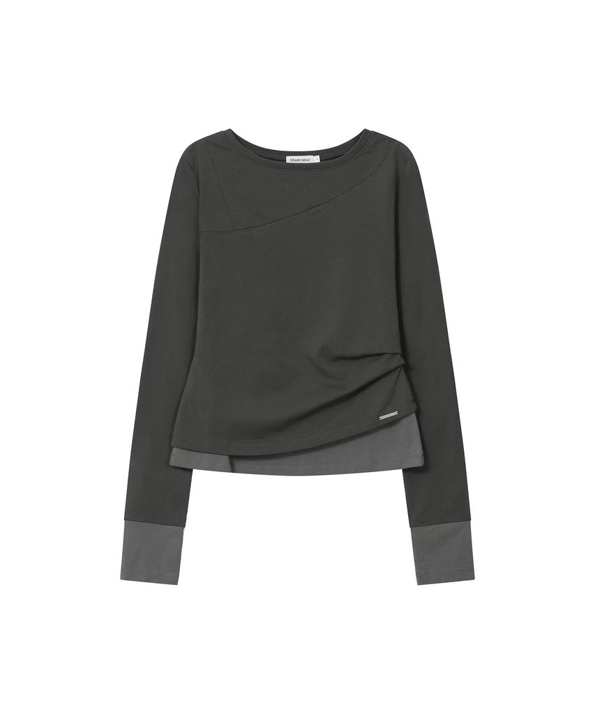 MISEKI SEOUL Asymmetric Contrast Long Sleeve Charcoal