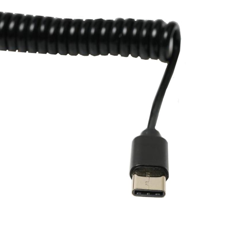 USB Type C Cable Coiled Spring Spirals Type-C Male to USB 2.0 Male Extension Cord Data Sync Charger Cable for Phone
