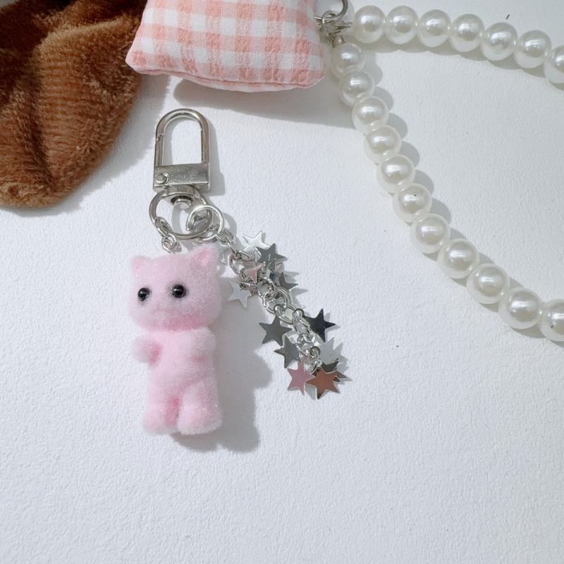 

Cute Cartoon Flocking Animal Cat Rabbit Keychain Plush Toy Keychain Pendant Car Key Ring Backpack Pendantr Accessories Gifts