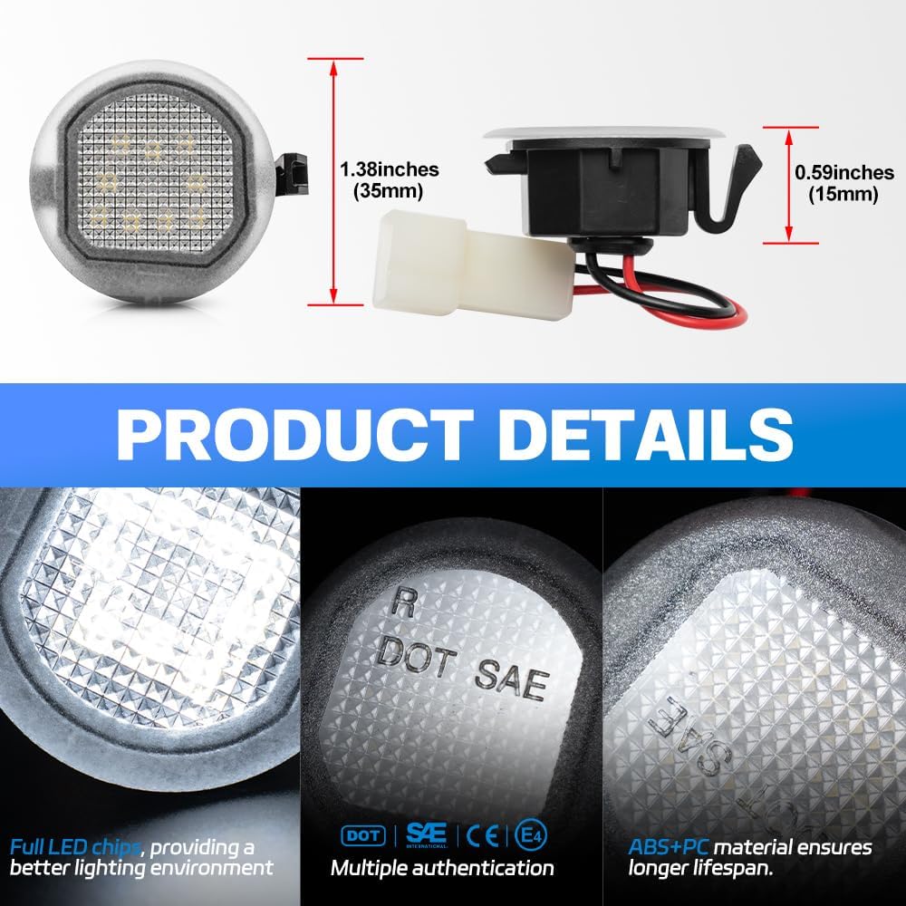 Led Under Side Mirror Puddle Lights For 2015 2016 2017 2018 2019 2020 Chevy Silverado GMC Sierra 1500 2500HD 3500HD Yukon XL Tahoe Suburban White LED