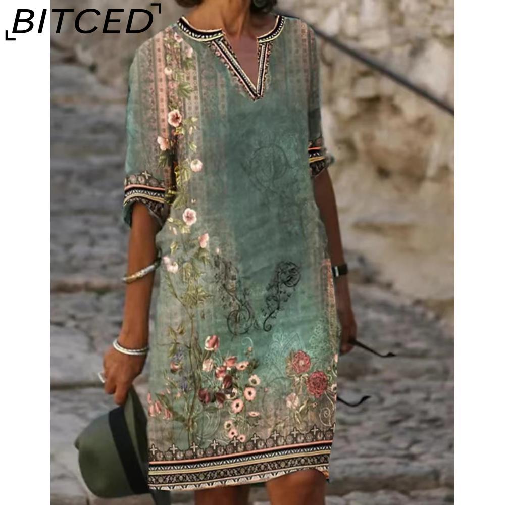 

BITCED Женское сексуальное платье-футболка с V-образным вырезом, летний женский топ с коротким рукавом, женское облегающее платье миди, пляжная юбка, платье с принтом, повседневное платье L зелёный