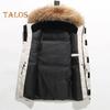 Men Down Jacket with Multiple Pockets Hooded Faux Fur Trim Long Sleeve Windproof Design Outdoor Coat Zipper Placket Cargo Down Coat