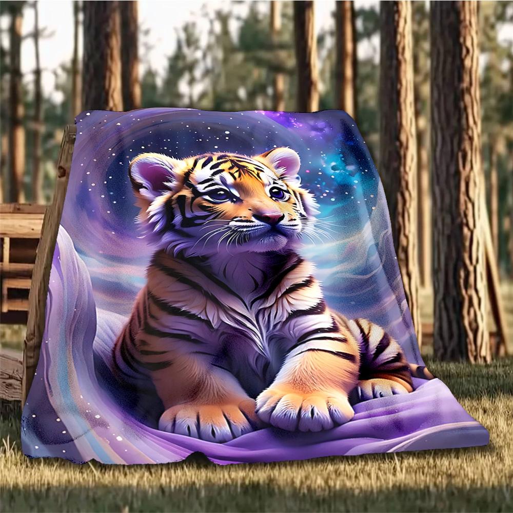 1pc Tiger Cub Fantasy Throw Blanket Polyester Fiber, Lightweight Flannel, Soft & Warm, All Season Use for Outdoor, Camping Digital Print