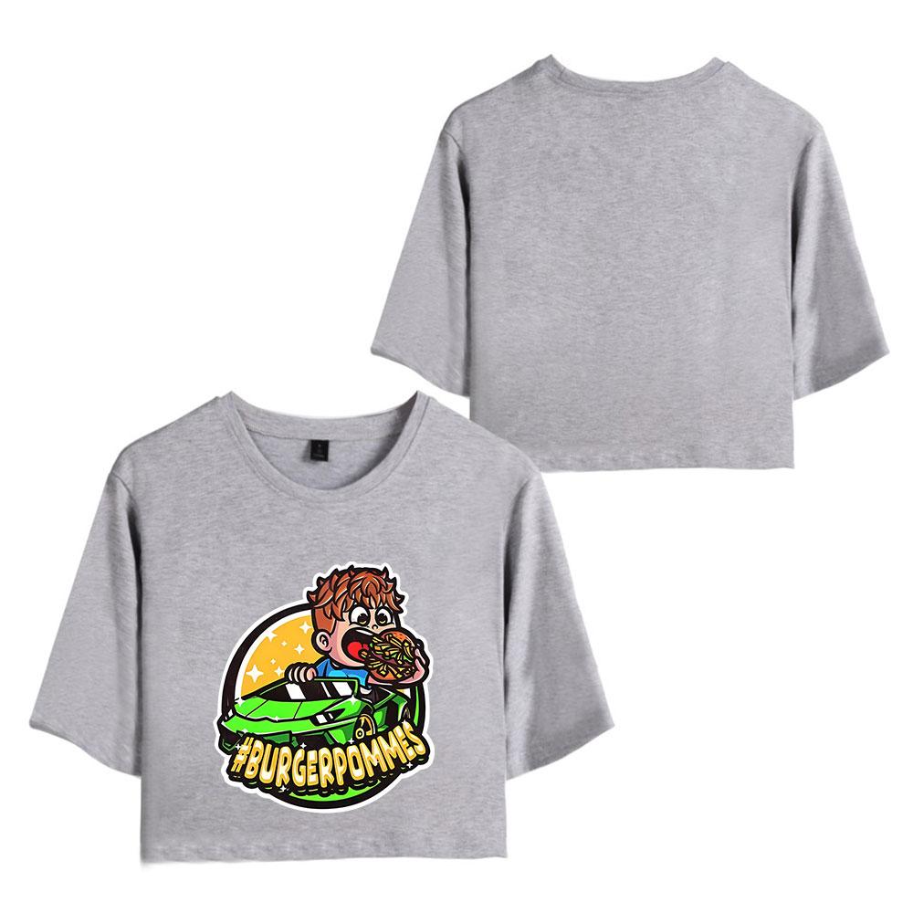 

Women s Casual Burgerpommes ICrimax Costume Short Sleeve Crop Top Funny Tee Shirts O-neck Cool Tops XXL сірий