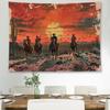 Large Polyester Tapestry Western Wild West Cowboy Sunset Men On Horseback Rustic Vintage Bohemian Decor Wall Hanging Art