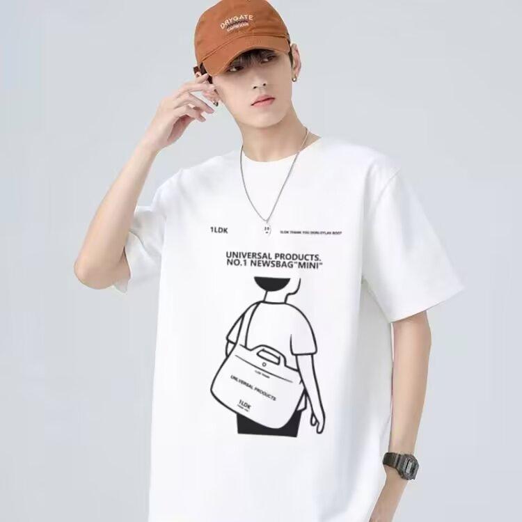 Printed Ins Short-sleeved T-shirt Men's Slim Tide Summer New Trend Round Neck Men's Cotton