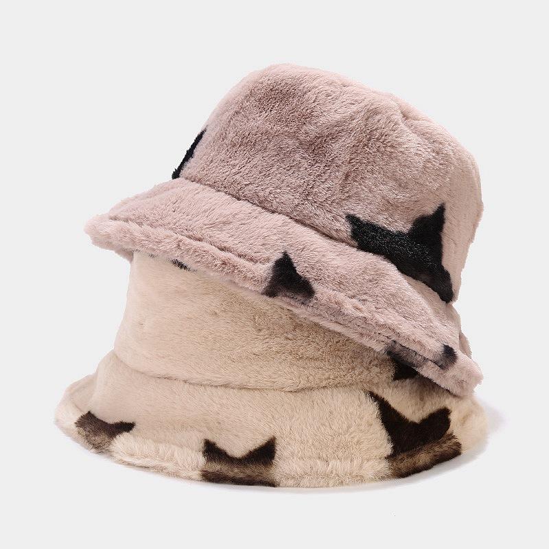 Autumn and Winter New Thickened Plush Pentagram Bucket Hat Female Internet Celebrity Fashion Trend Warm Basin Hat Casual Visor