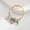 Jewelry Fashionable Golden Stainless Steel Bracelet Women Featuring Minimalist Beaded Design Heart-and-Cherry Zircon