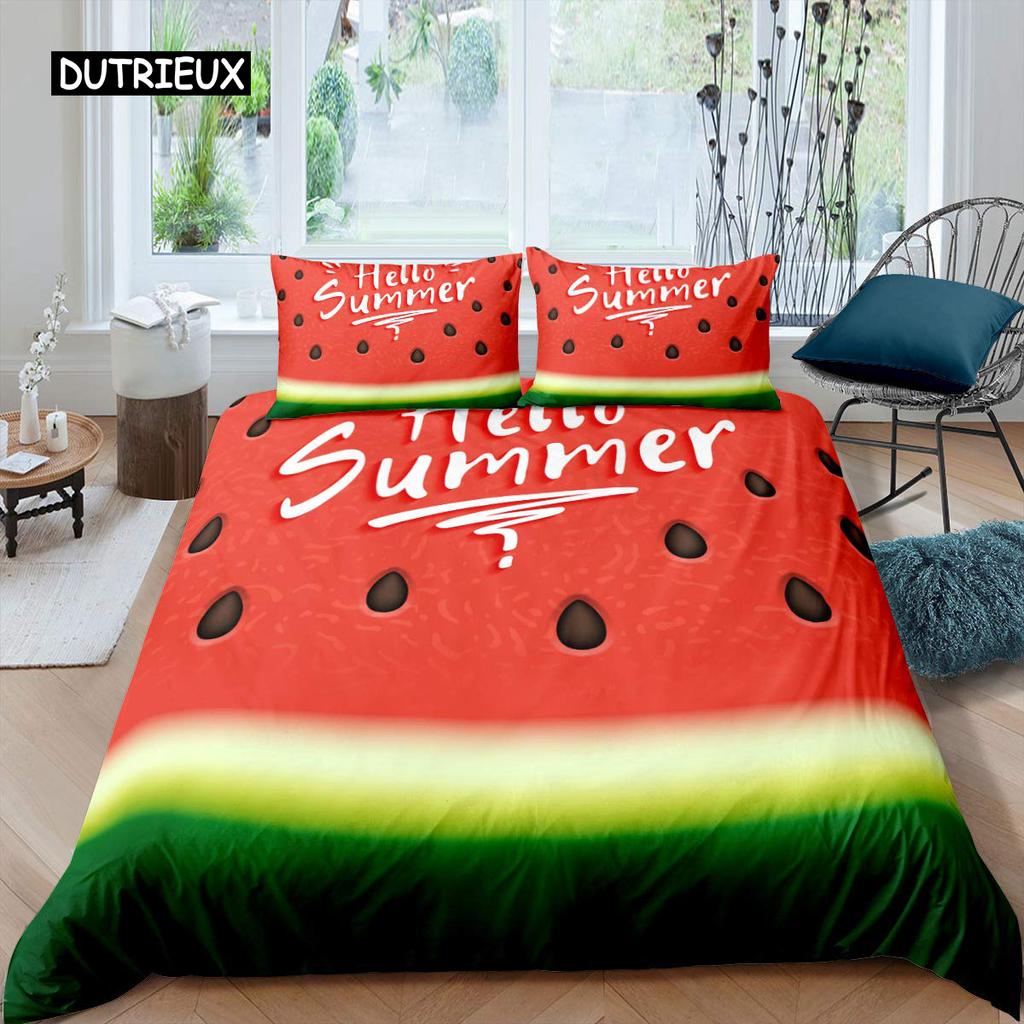 Watermelon Duvet Cover Set Hawaiian Bedding Set King Size Microfiber Summer Fruit Theme Comforter Cover for Kids Boys Girls Teen